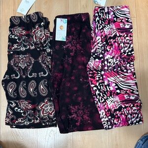 Amelia James Women’s Leggings Trio - Black, Pink, Burgundy Patterns